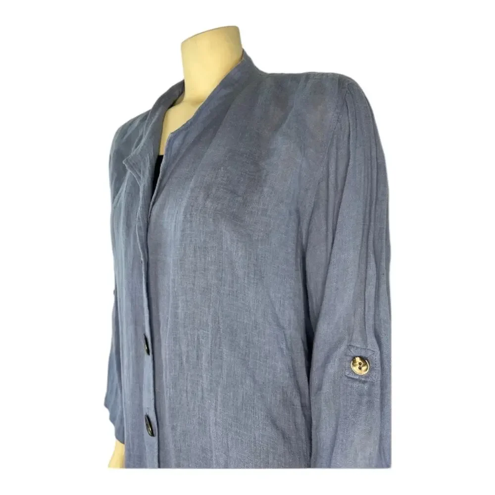 Caroline Rose Button-Down stand collar 100 % Tissue-Linen Shirt size large